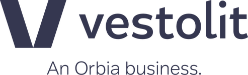 Logo von Orbia Polymer Solutions (Vestolit) (dunkelblaue Schrift auf weißem grund)