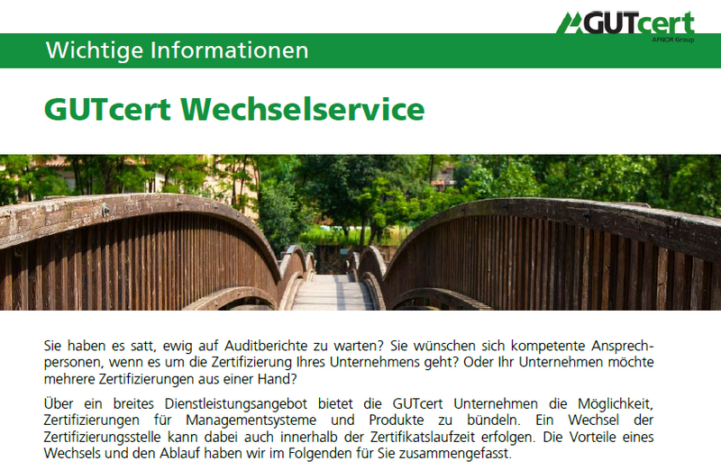 Kompakte Informationen zum Wechselservice der GUTcert