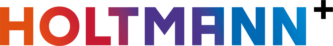 Logo der Holtmann GmbH & Co.KG (Firmenname in Großbuchstaben, Farbverlauf von orange bis blau, kleines schwarzes Plus)