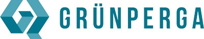 Logo der Grünperga Papier GmbH; türkisblauer Text auf weißem Grund