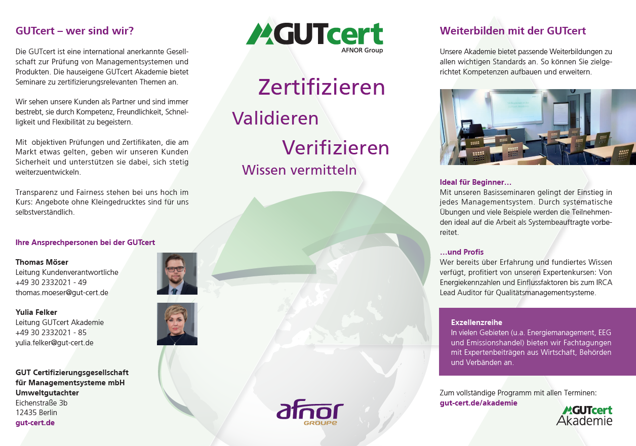 Flyer zu den Zertifizierungen der GUTcert und zur Möglichkeit, den Zertifizierer zu wechseln