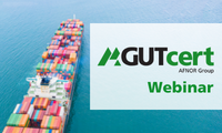Containerschiff und GUTcert Logo