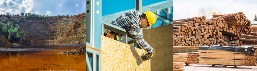 Baggersee, Bauarbeiter bei der Arbeit, Sägewerk