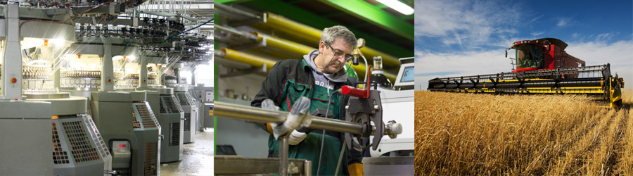 Textilindustriemaschine, Arbeiter an Messgerät, Mähdrescher