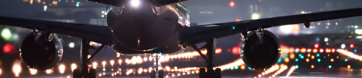Aircraft on runway at night